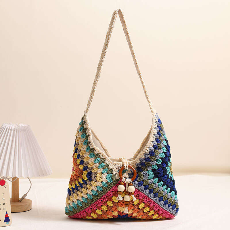 Hot Selling Hollow Out Single Shoulder Cotton Woven New Tassel Straw Vacation Style Beach Versatile Women's Bag