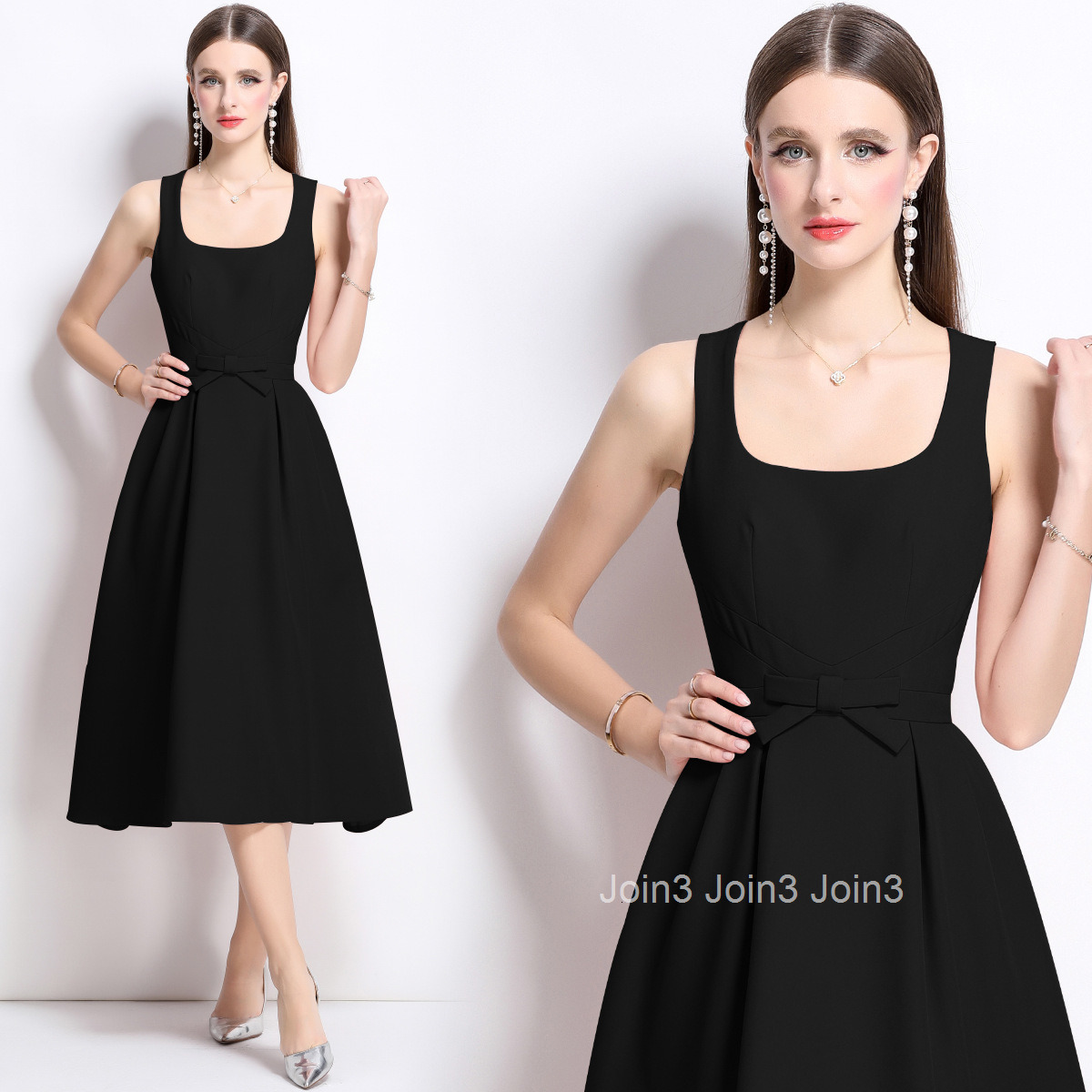 9608 Elegant and Graceful New Womens Fashion Waist-Cinching Slimming Mid-Length Strap Dress