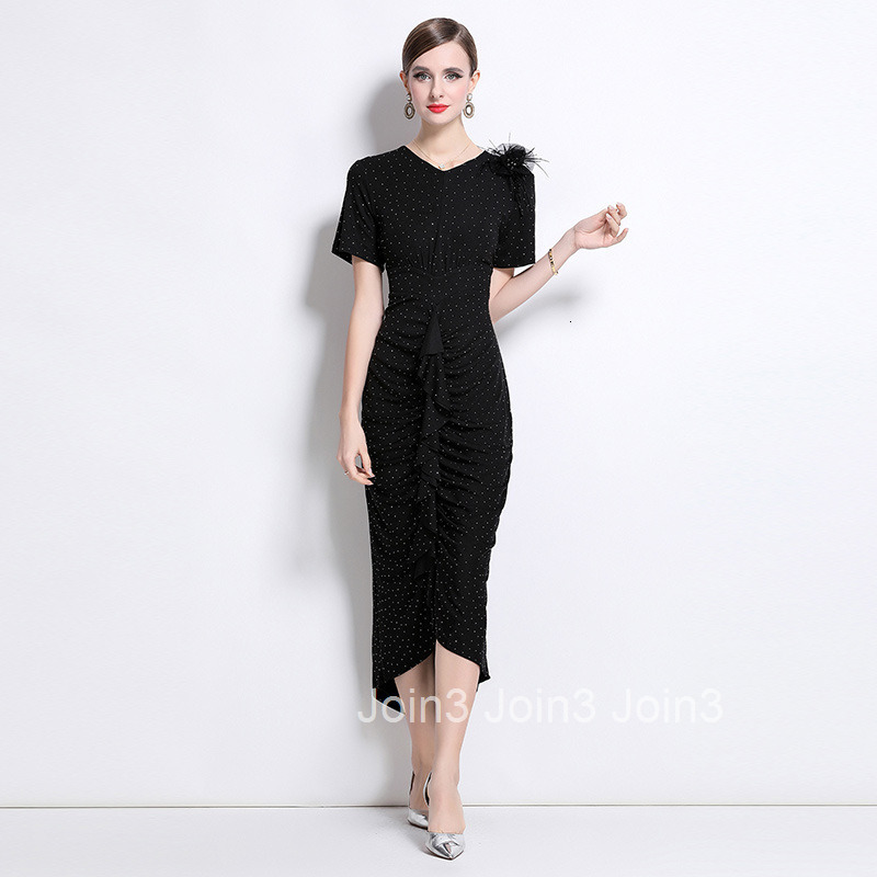8803 New Fashion Elegant Heavy Rhinestone Waist-Cinching Bodycon Dress Long Dress