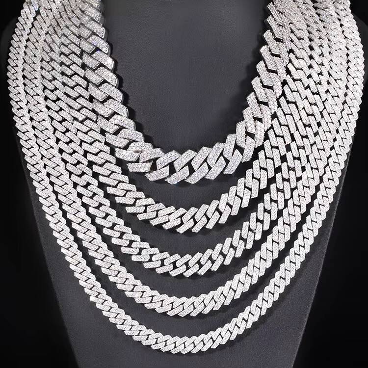 XG 100% Pass Diamond test Sterling Silver VVS Moissanite Diamond Iced Out Cuban Link Chain Necklace/Bracelet for Hiphop Life