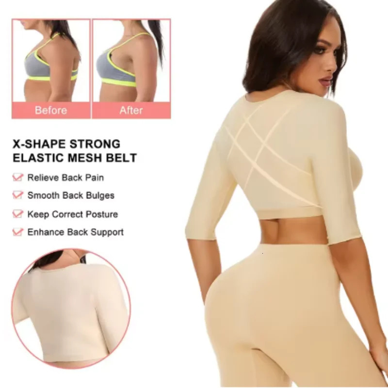 Upper Arm Shaper Sleeve Compression Top Women Push Up Breast Post Surgery Front Closure Bra Shapewear Back Support Cropped Tops 250716