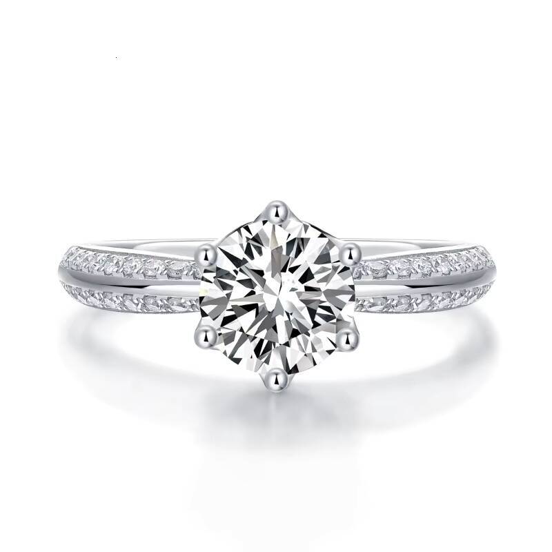 Fine Jewelry Ring Classic Sparkling 925 Sterling Silver VVS1 Round Moissanite Ring Women Closed Six Claws Moissanite Rings