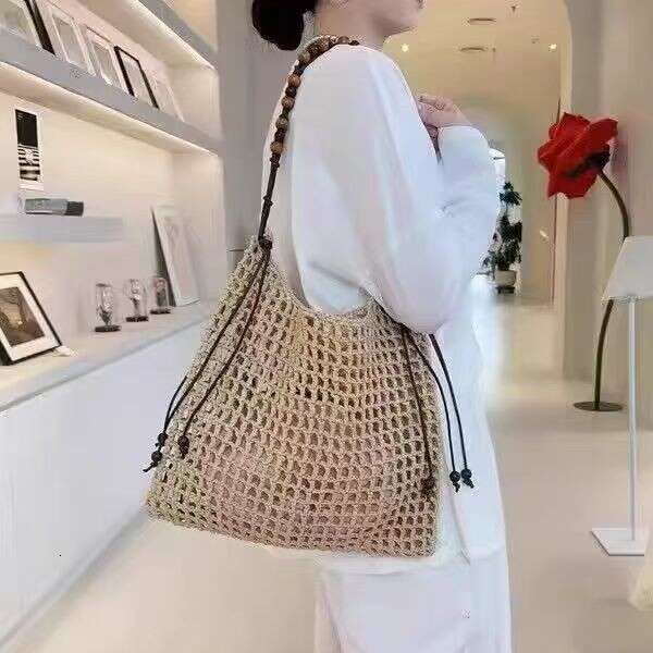 Summer Beach Raffia Woven Beaded Underarm Large Capacity Shopping Single Shoulder Tote Bag for Women