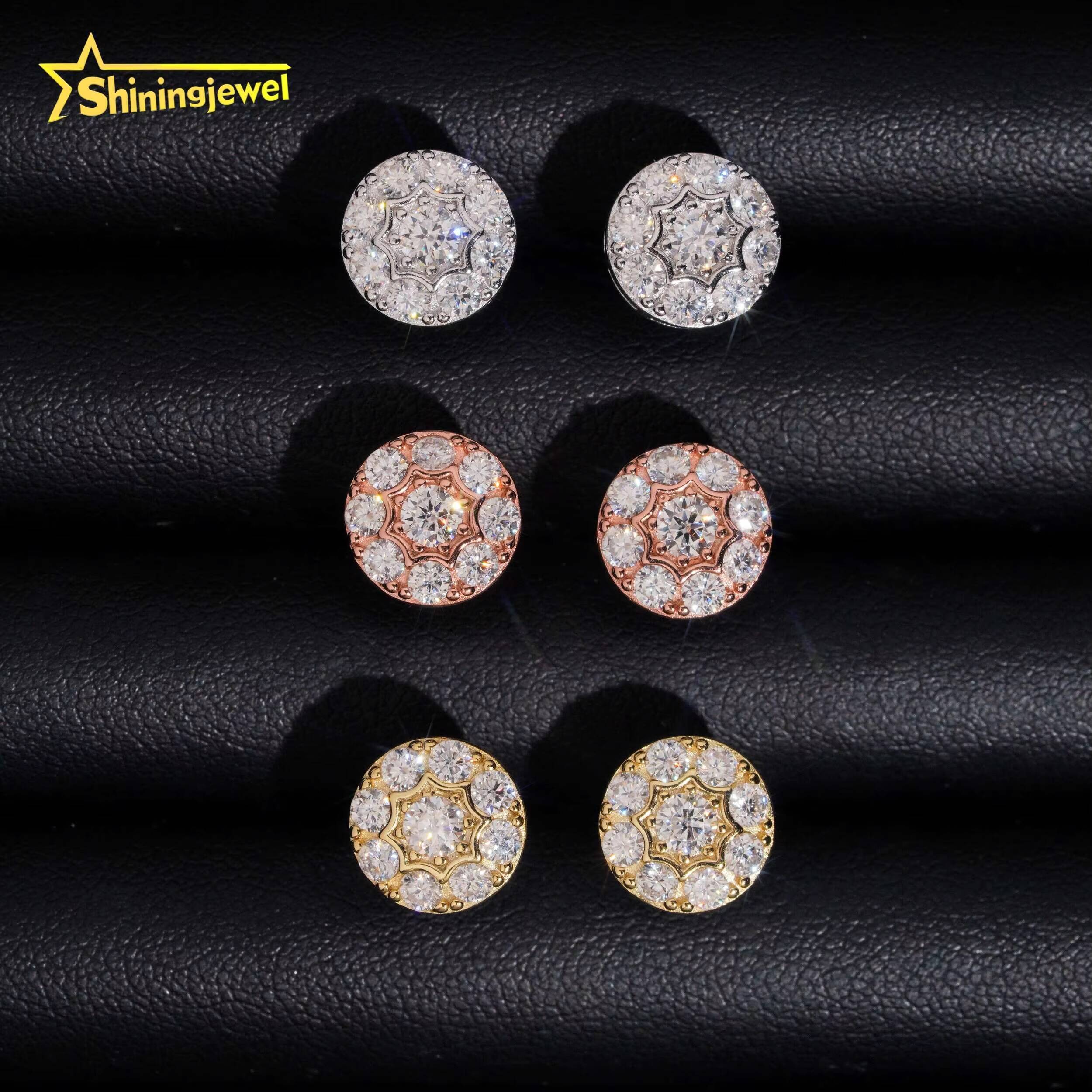 Fine Jewelry 925 Sterling Silver Ear Studs Screw Back Iced Out Hip D VVS Round Moissanite Earrings Men Women