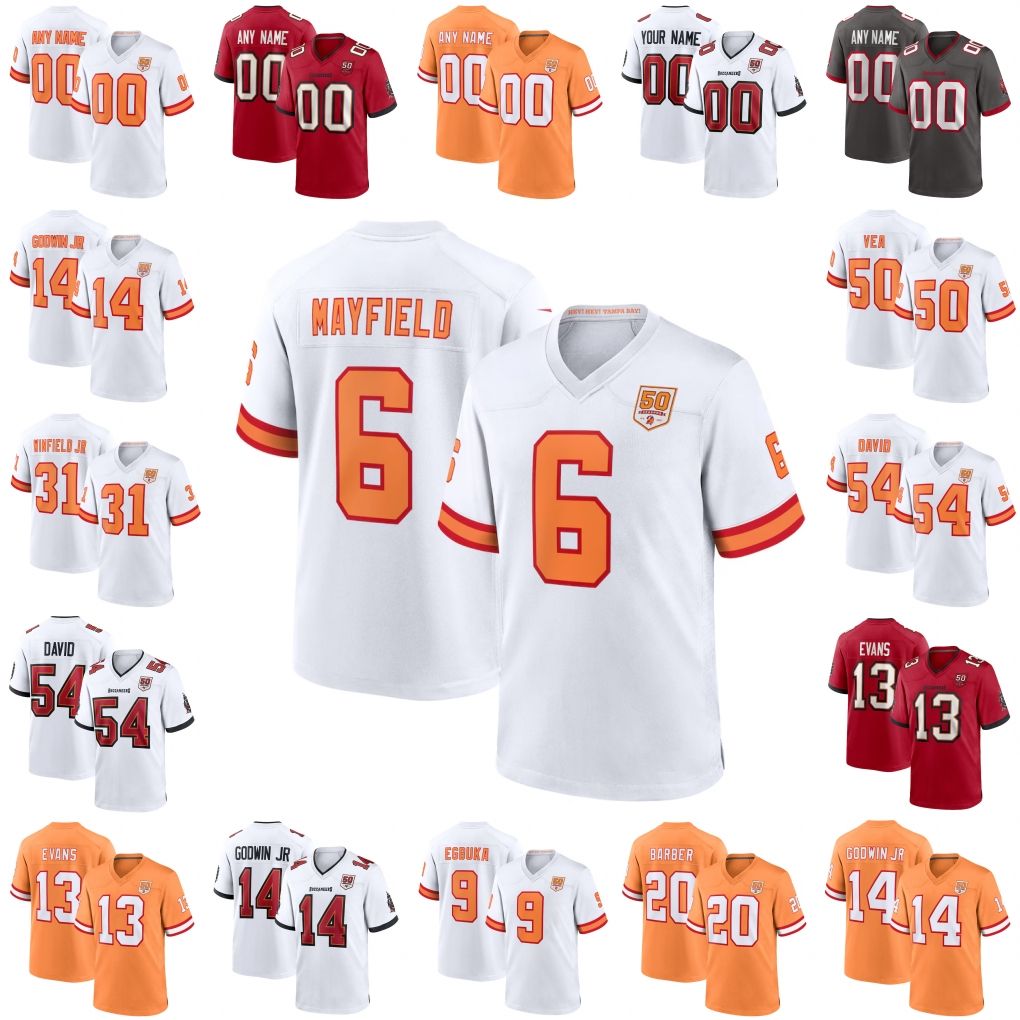 Fan Football Jersey Baker Mayfield Mike Evans Chris Godwin Antoine Winfield Jr. Vita Vea Lavonte David Tristan Wirfs Rachaad White Emeka Egbuka Mike Alstott Tom Brady