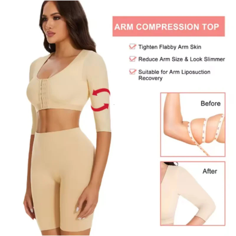 Upper Arm Shaper Sleeve Compression Top Women Push Up Breast Post Surgery Front Closure Bra Shapewear Back Support Cropped Tops 250716
