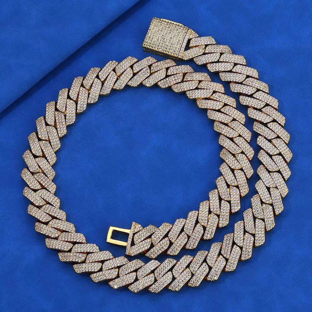 S925 Sterling Silver High Quality 20MM Diamond Cuban Link Chain Three Row VVS Moissanite Hip Hop Cuban Link Chain Necklace