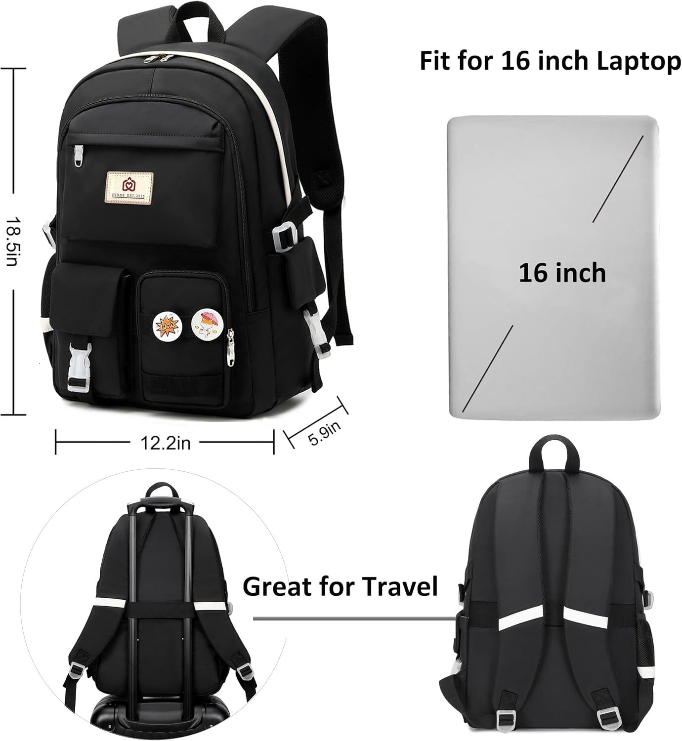 Backpacks 16 Inch College Backpack Elementary Middle High School Large Cute Bookbags Anti designer bag Theft Travel Back Pack Casual Daypack Kids Book