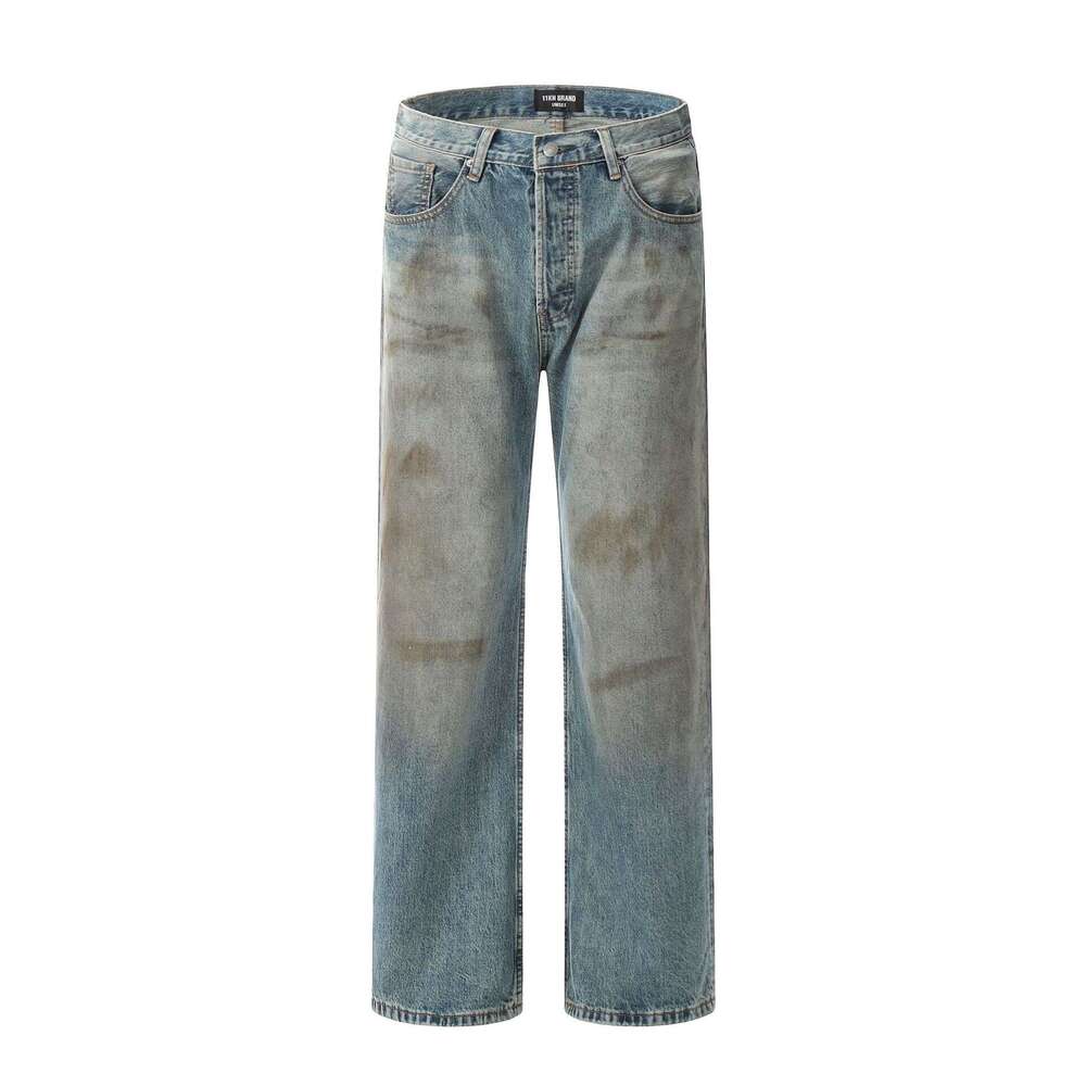 11KN American Style Jeans for Men Women, Washed and Distressed, Straight Leg, Ins Trendy Brand, Loose Fit, Versatile Casual Long Pants