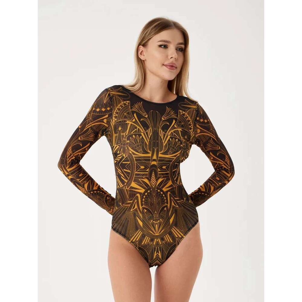 Russia 2025 Sexy Mesh One-Piece Bikini Positioning Print Swimsuit