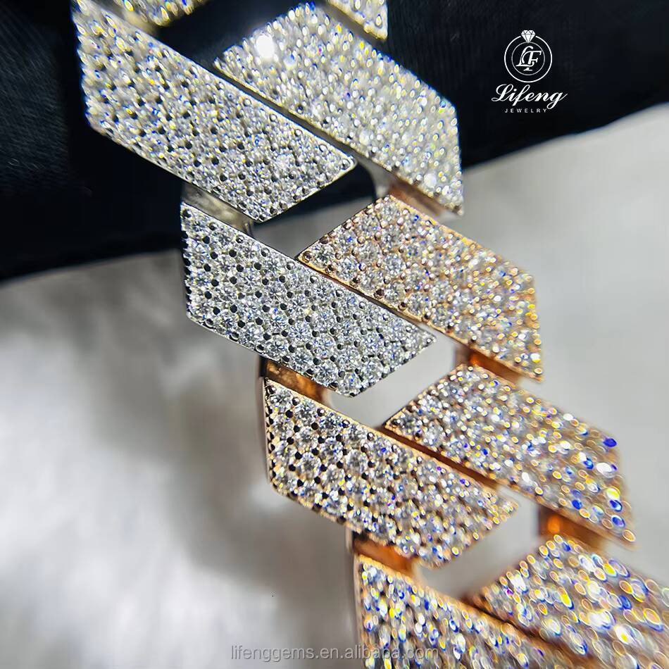 Custom 23mm 4-Row Two-Tone Hip Hop Cuban Link Chain Iced Out Falwless Moissanite Diamond Necklace Miami Style