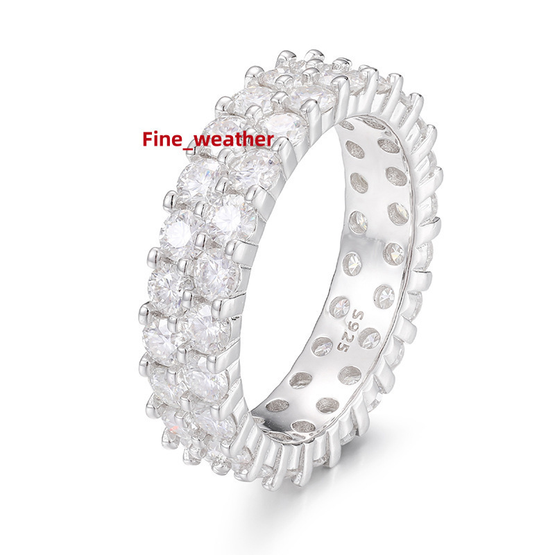 Hip Hop VVS D Color Moissanite Full Eternity Diamond Ring Double Row Wedding S925 Sterling Silver Iced Mens Ring for Parties