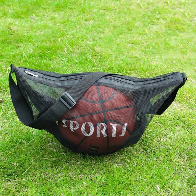 1pcs Adjustable Basketball Mesh Bag Mesh Fabric Single Shoulder Crossbody Ball Bag Zipper Pocket Handbag Y250719