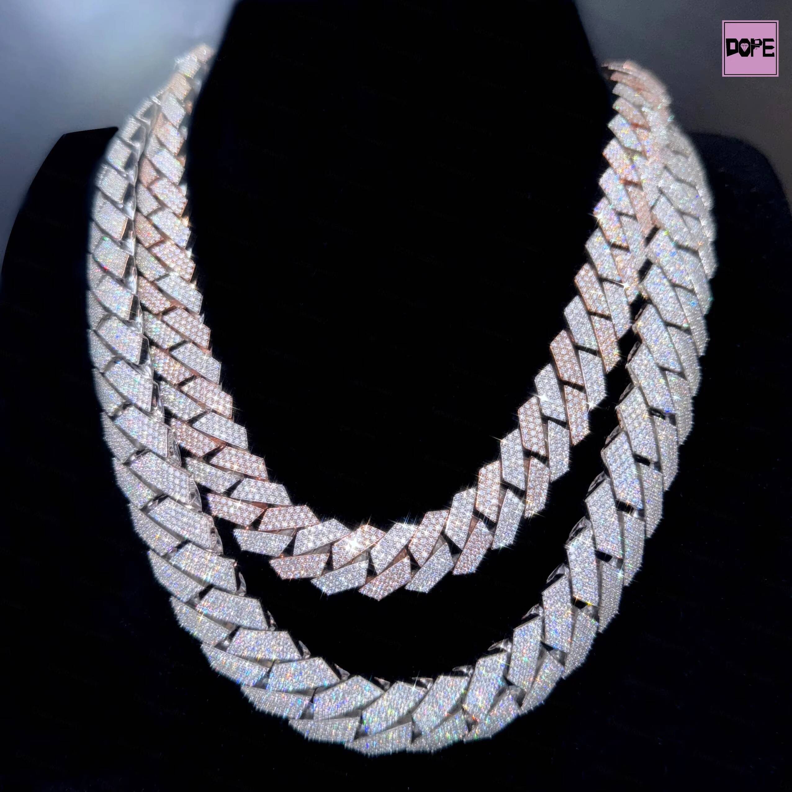 12mm 15mm VVS Moissanite Cuban Link Chain Custom Clasp 925 Silver Iced Hiphop Moissanite Cuban Chain