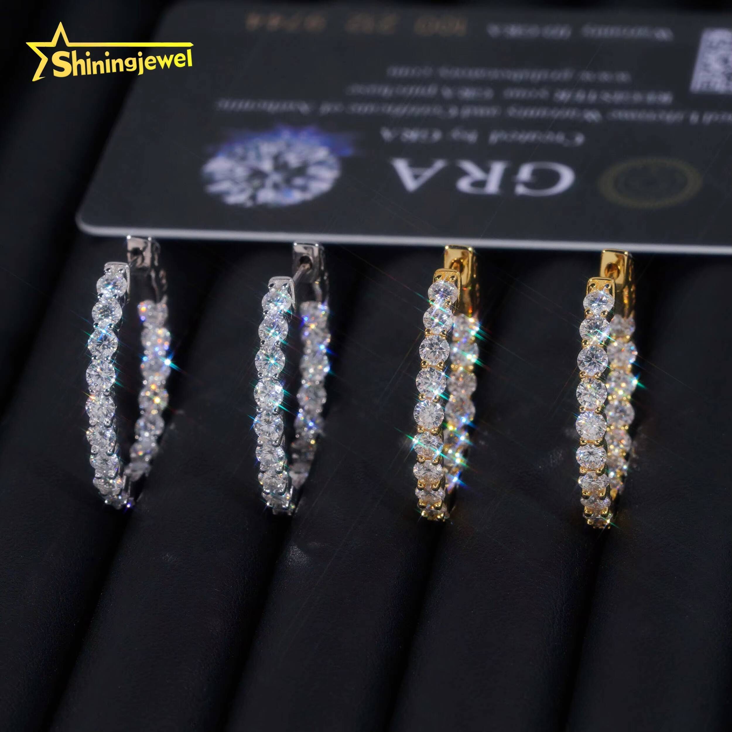 Fine Jewelry Fashion 925 Silver Circle 29mm Width Gold Plated Moissanite Hoop Earrings for Women