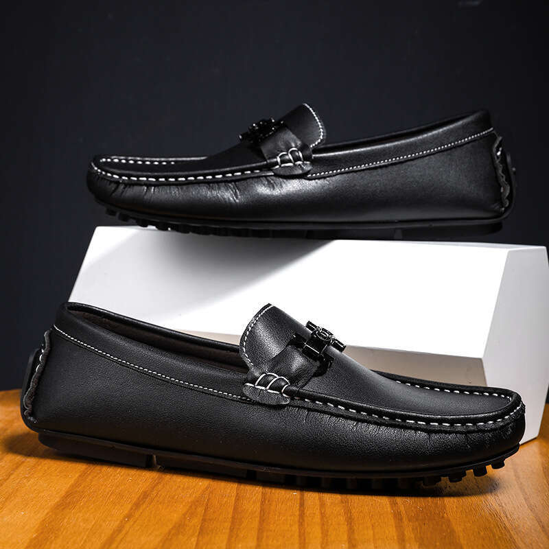 Fashion Breathable Flat All-Season Versatile Casual Leather Soft Sole Comfortable Loafers Slip-On Men's Shoes