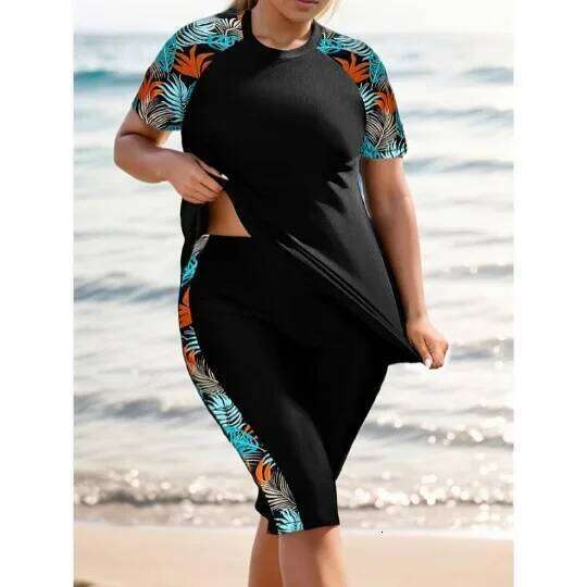 New Women's Two-Piece Swimsuit Summer Dive Suit Conservative Tankini Short Sleeve Belly Covering Slimming High-End Feeling Swimw