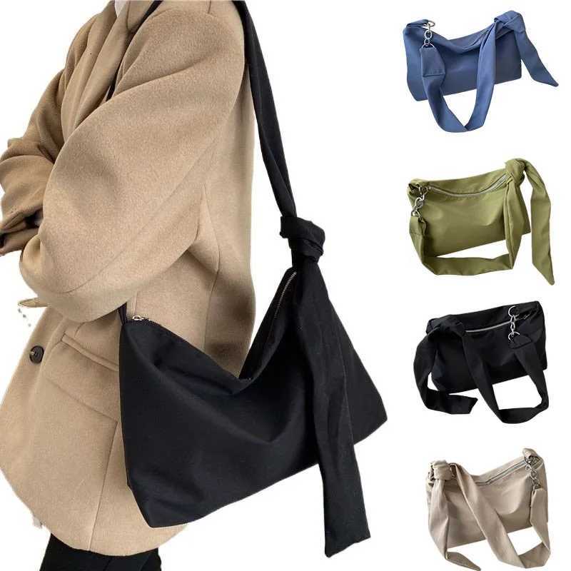 Casual Messenger Bag Black Crossbody Handbag for Women and with Adjustable Chain Knotted Shoulder Strap Simple Solid Tote Y250719