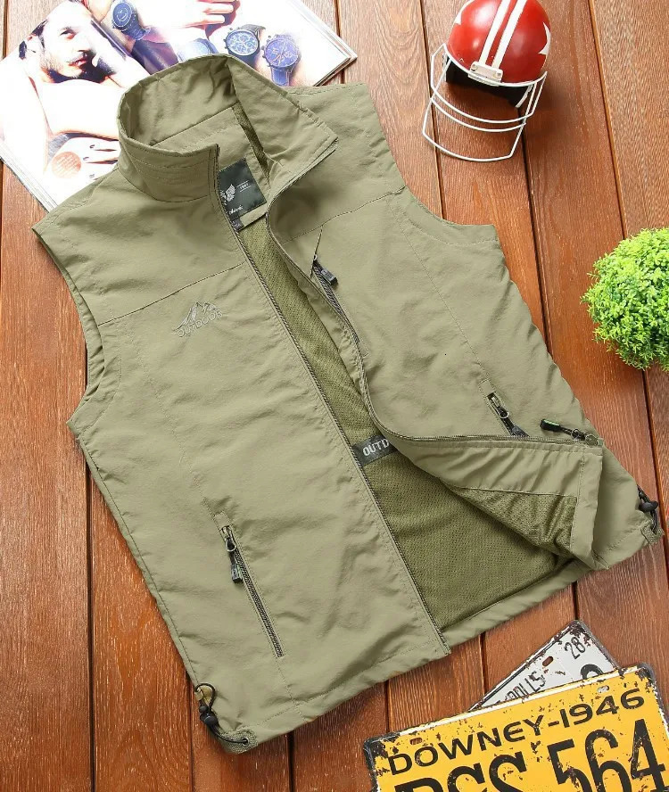 Mens MultiPocket Breathable Outdoor Sports Coat Tactical Mountaineering Vest Gym Jogging Running Sport 250707