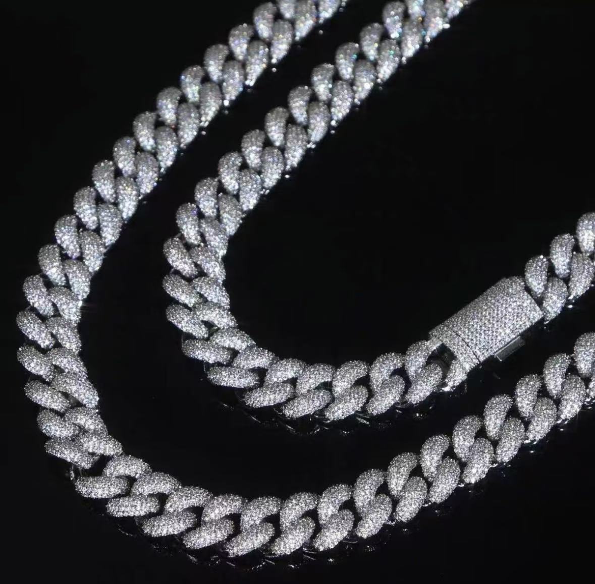 Triple Row Moissanite Bezel Set Cubic Zirconia Hiplife Pendant Necklace in Premium 925 Sterling Silversmith Craftsmanship