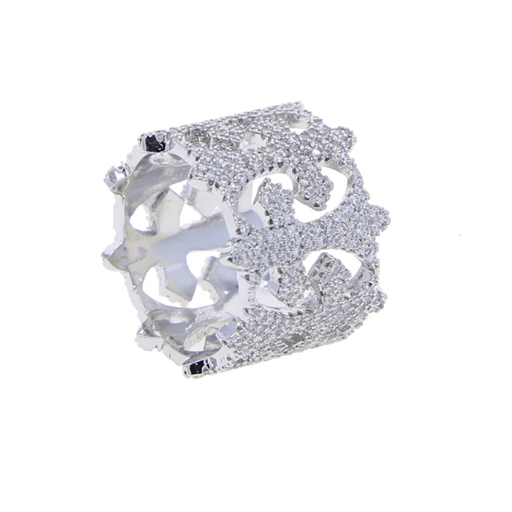 iced Out Cross Ring for Men Women Bling Micro Pave Silver Color Hollow Cross Finger Hip Hop Fashion Jewelry 250717