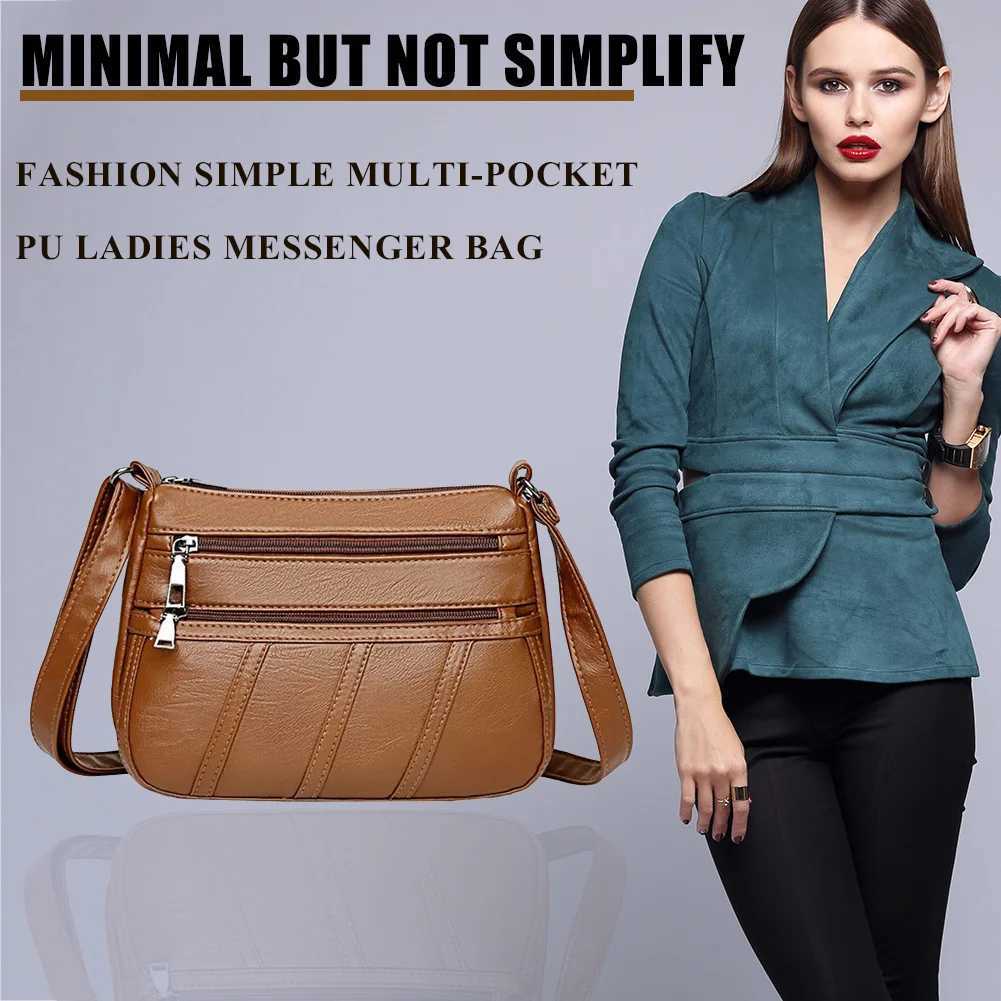 Fashion Women Shoulder Bag PU Leather Solid Messenger Multi-pocket Purse Handbag Y250719