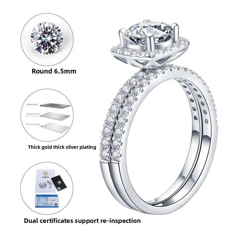 D Color Moissanite Ring Set Jewelry Women 925 Silver Wholesale Designer Jewelry Engagement Wedding Fashion Rings