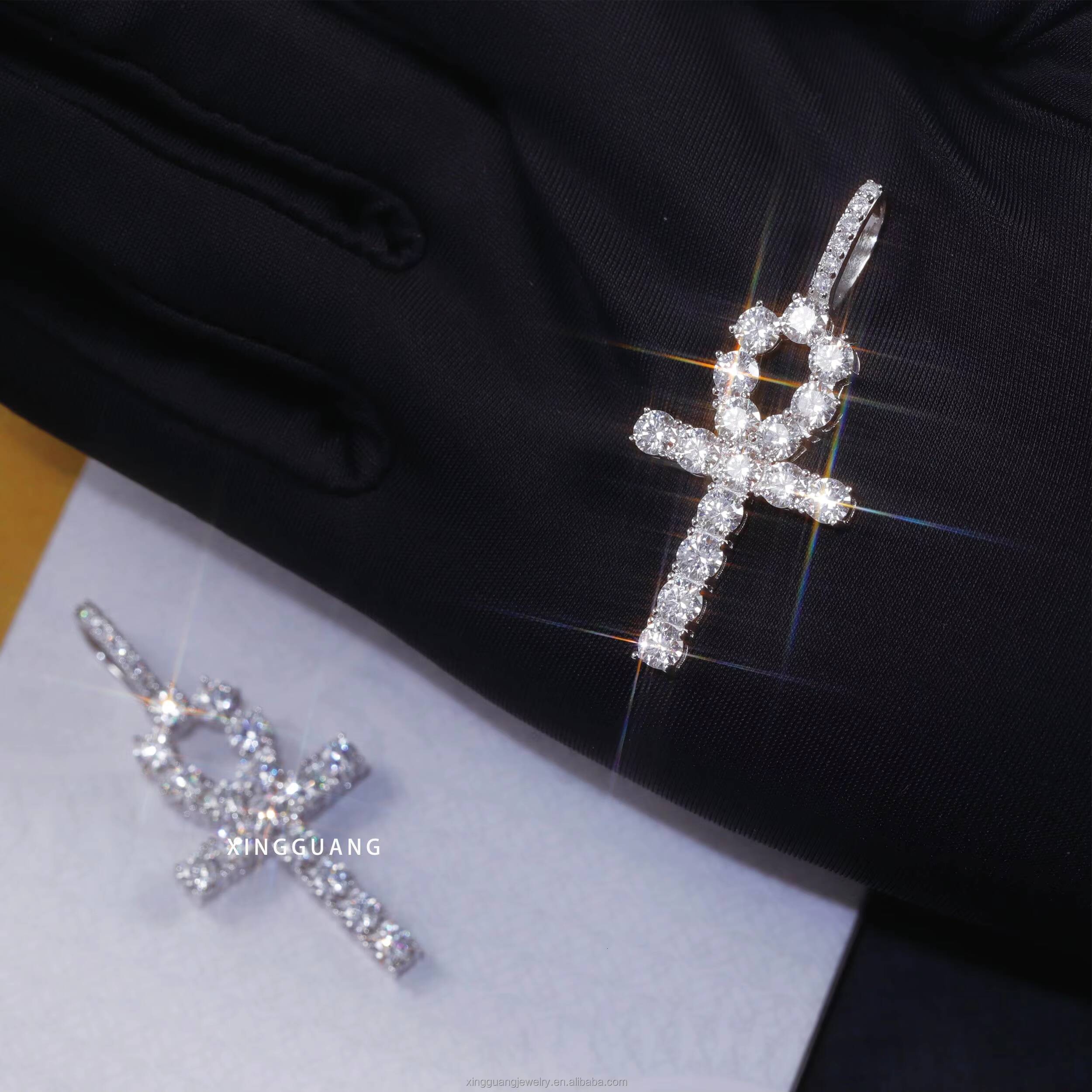 Hot Sale Rope Chain 4mm Moissanite 18K Gold Plated 925 Silver High Quality Egyptian Life Key Ankh Cross Pendant Necklace