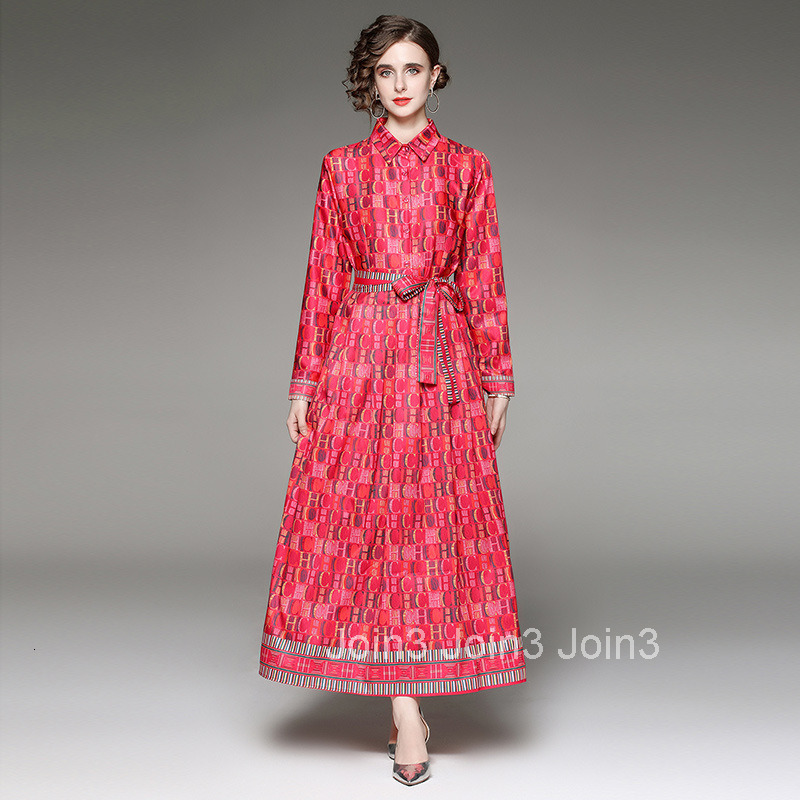 7100 Spring and Autumn New Womens Fashion Waist slimming Printed Long Skirt Dress