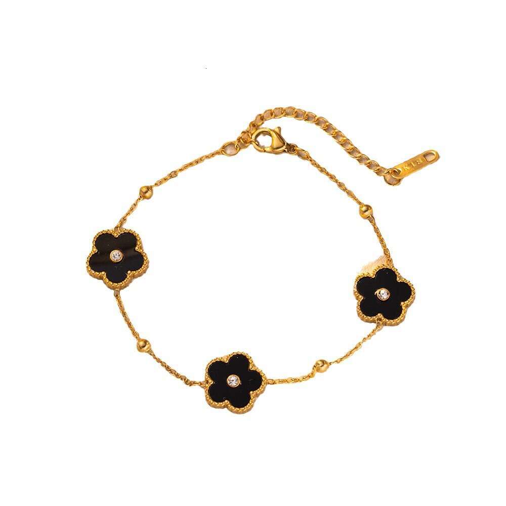 French Style Light Five-Leaf Inlaid Dia Titanium Steel Bracelet for Women Fashionable Versatile New Flower Four-Leaf Clover Jewelry Non-Fading