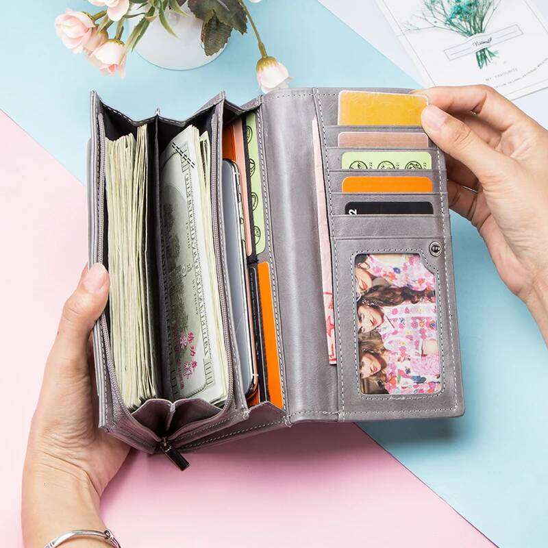 Contact'S Women Genuine Leather Coin Pocket Long Zipper Wallets With Card Holders Femal Purse