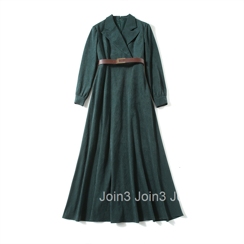 8645 autumn new womens fashion temperament high waisted suit collar long sleeved slim fit long dress