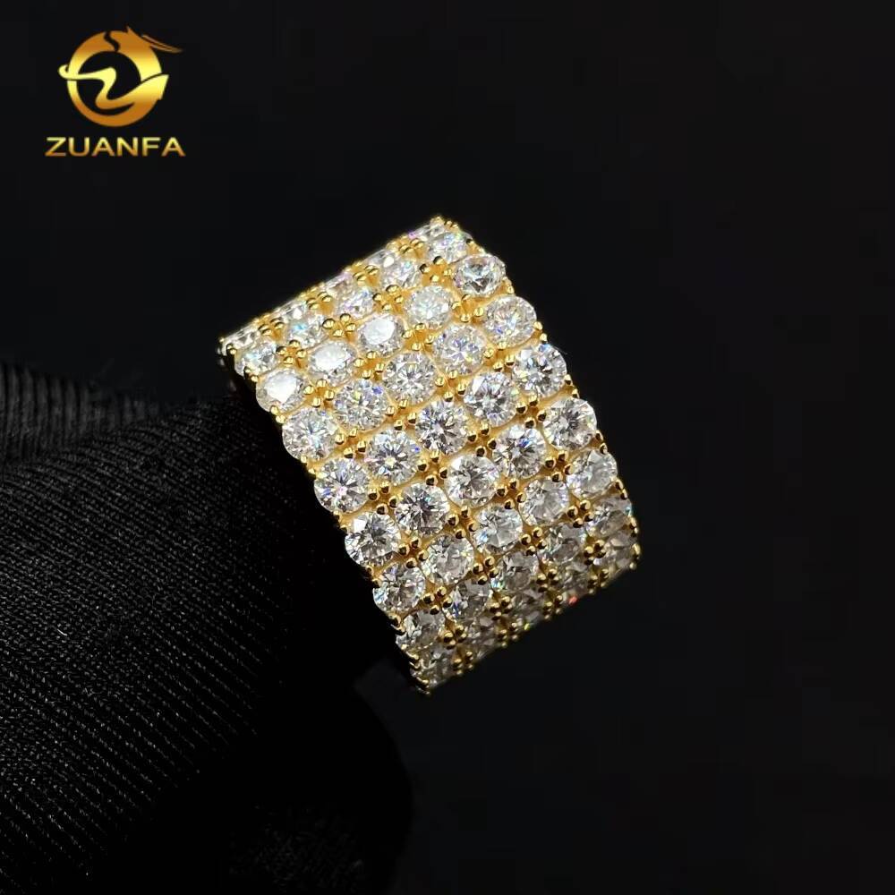 New Design Iced Out Jewelry Solid 925 Sterling Silver 18K Gold Plated Hip Hop 5 Rows Moissanite Diamond Eternity Ring for Men