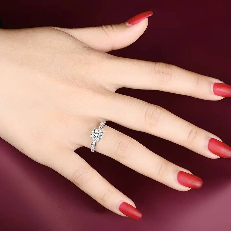 Real Moissanite Wedding Ring 925 Sterling Silver Round 6.5mm 1.0carat D Color Brilliant Dianomd Engagement Ring for Women