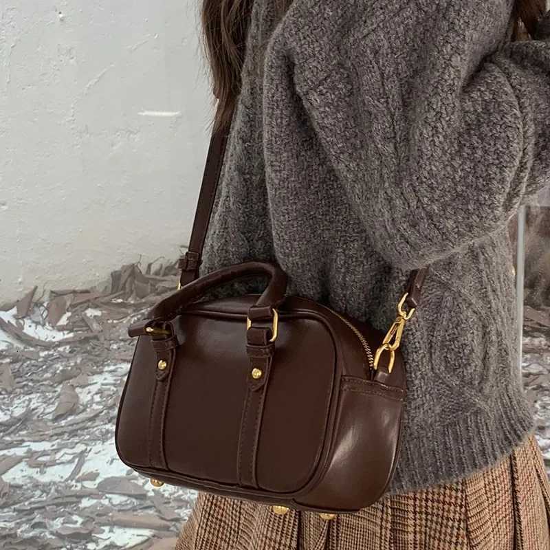 Vintage Maillard Ladies Pu Leather Shoulder Bag Solid Color Womens Crossbody Bags Simple Casual Female Handbags Purse Y250719