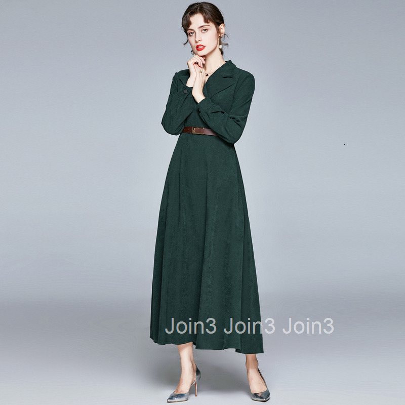 8645 autumn new womens fashion temperament high waisted suit collar long sleeved slim fit long dress