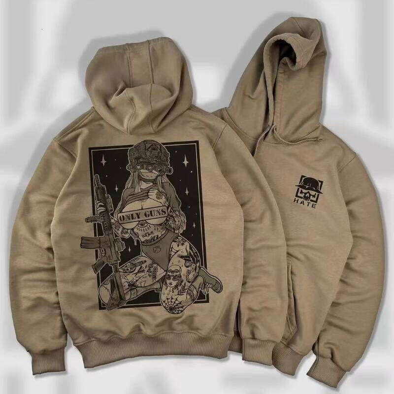 Cotton Sports Men Women Ins Net Red Design Pattern Printing Black Pullover Hoodie Spring And Summer New Loose Couple Tops