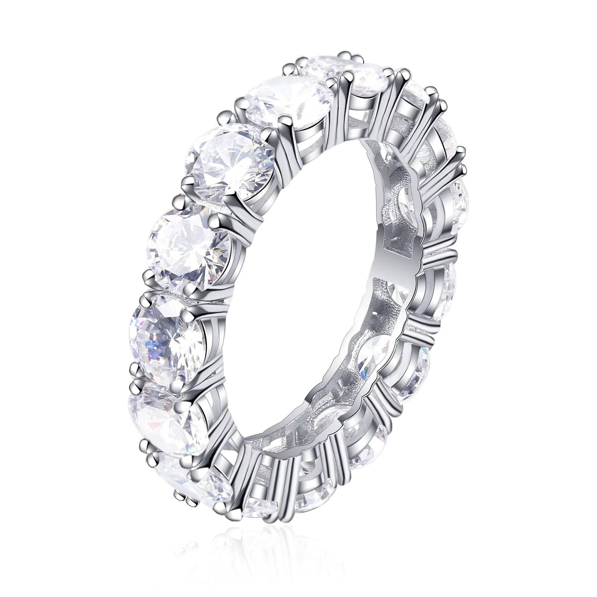 Custom Senior Jewelry White Gold Plated 925 Sterling Silver Moissanite Diamond Eternity Engagement Ring