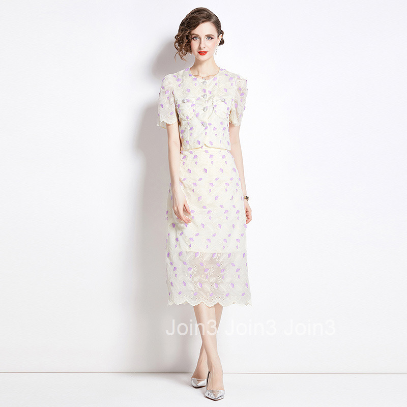 8580 Summer New Womens Fashionable Short Sleeve Top + Skirt Two-Piece Set