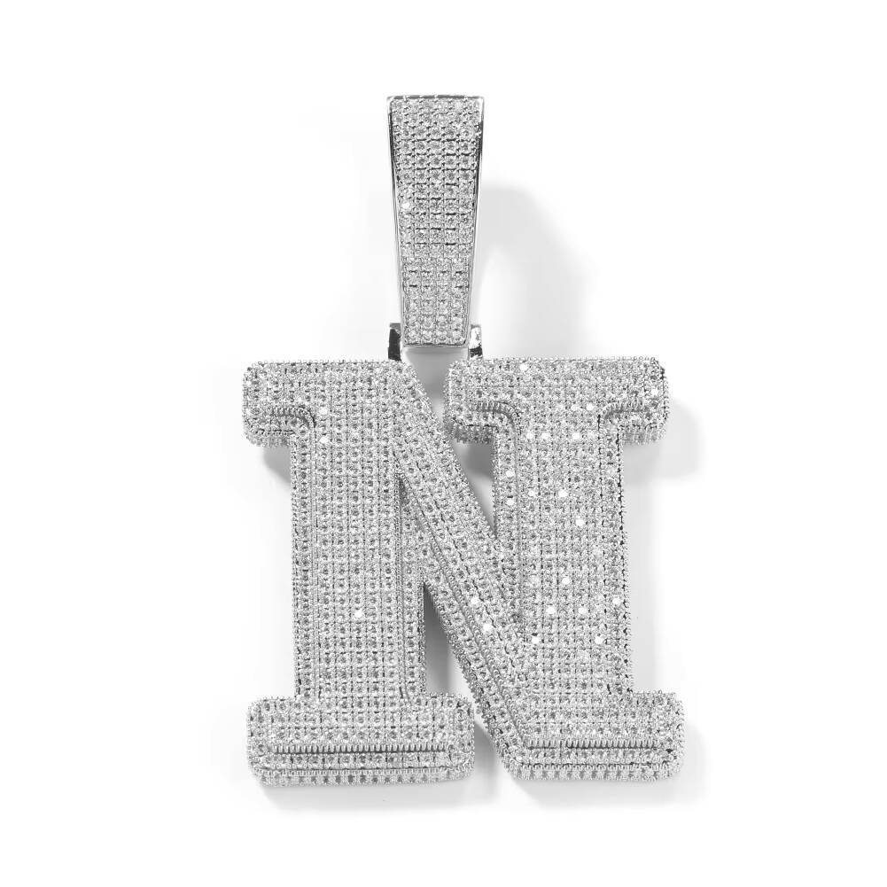 Large Iced Out Single Initial A-Z Pendant Necklace Gold Plated Hip Hop Style for Women Men Religious Gift Diamond Zircon Stone