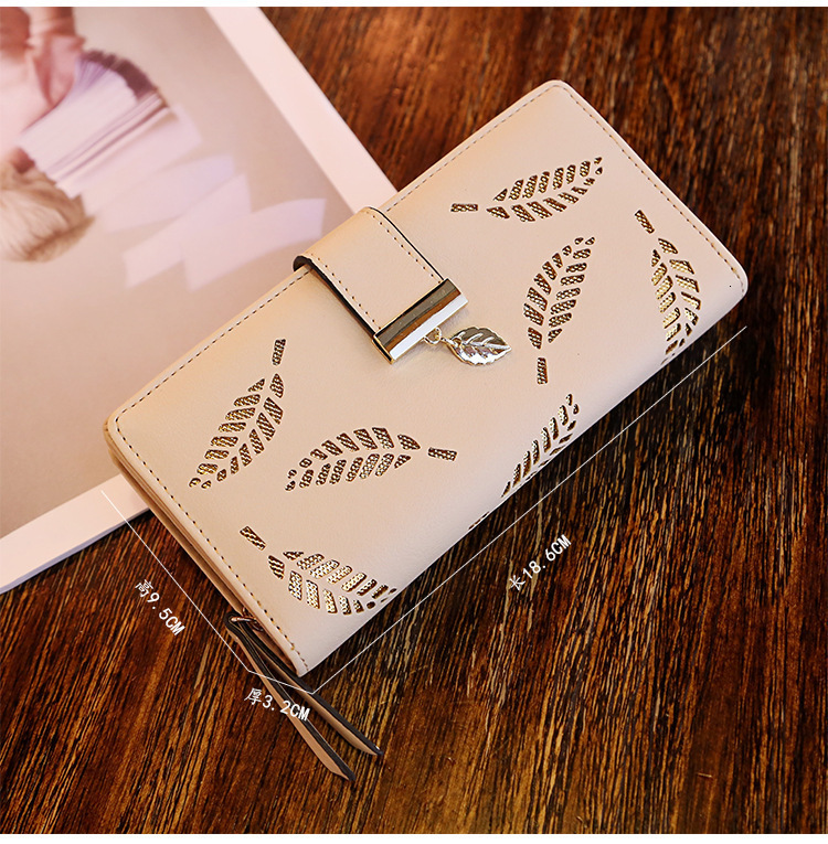 Designer Bag 2025 New Women's Wallet Sweet Lady PU Leather Horizontal Luxury Bag Zipper Women's Medium Long Hollow Leaf Coin Purse