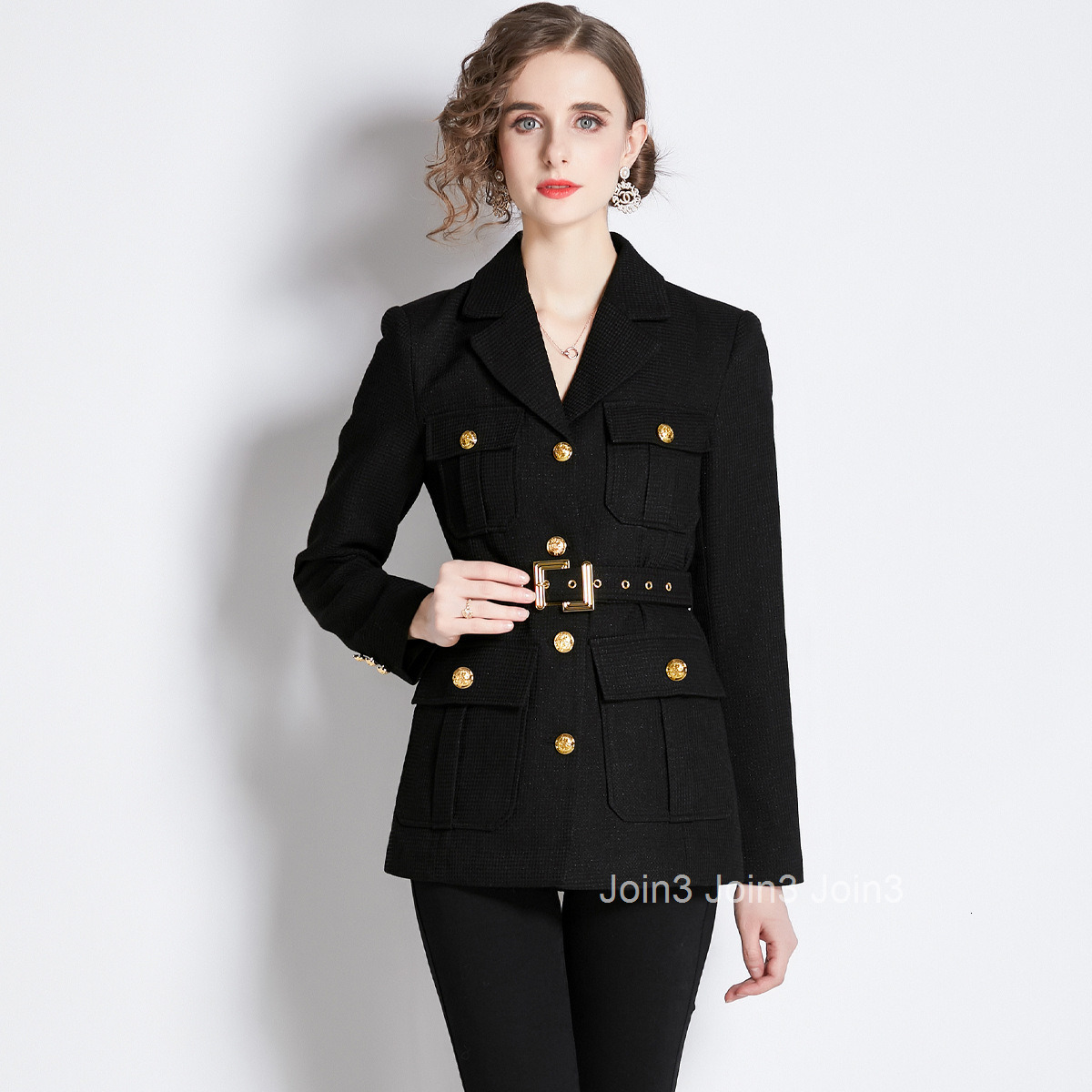 1928 Autumn Winter New Womens Fashionable Blazer Collar Long Sleeve Slim Fit Coat