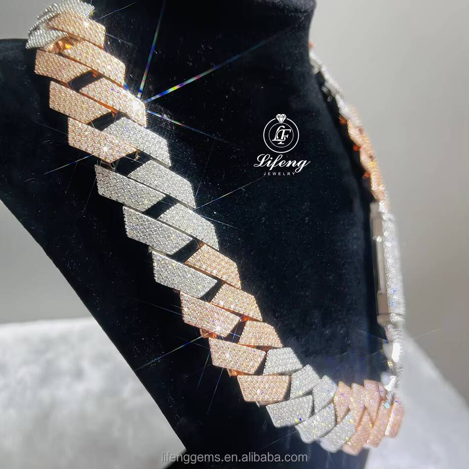 Custom 23mm 4-Row Two-Tone Hip Hop Cuban Link Chain Iced Out Falwless Moissanite Diamond Necklace Miami Style