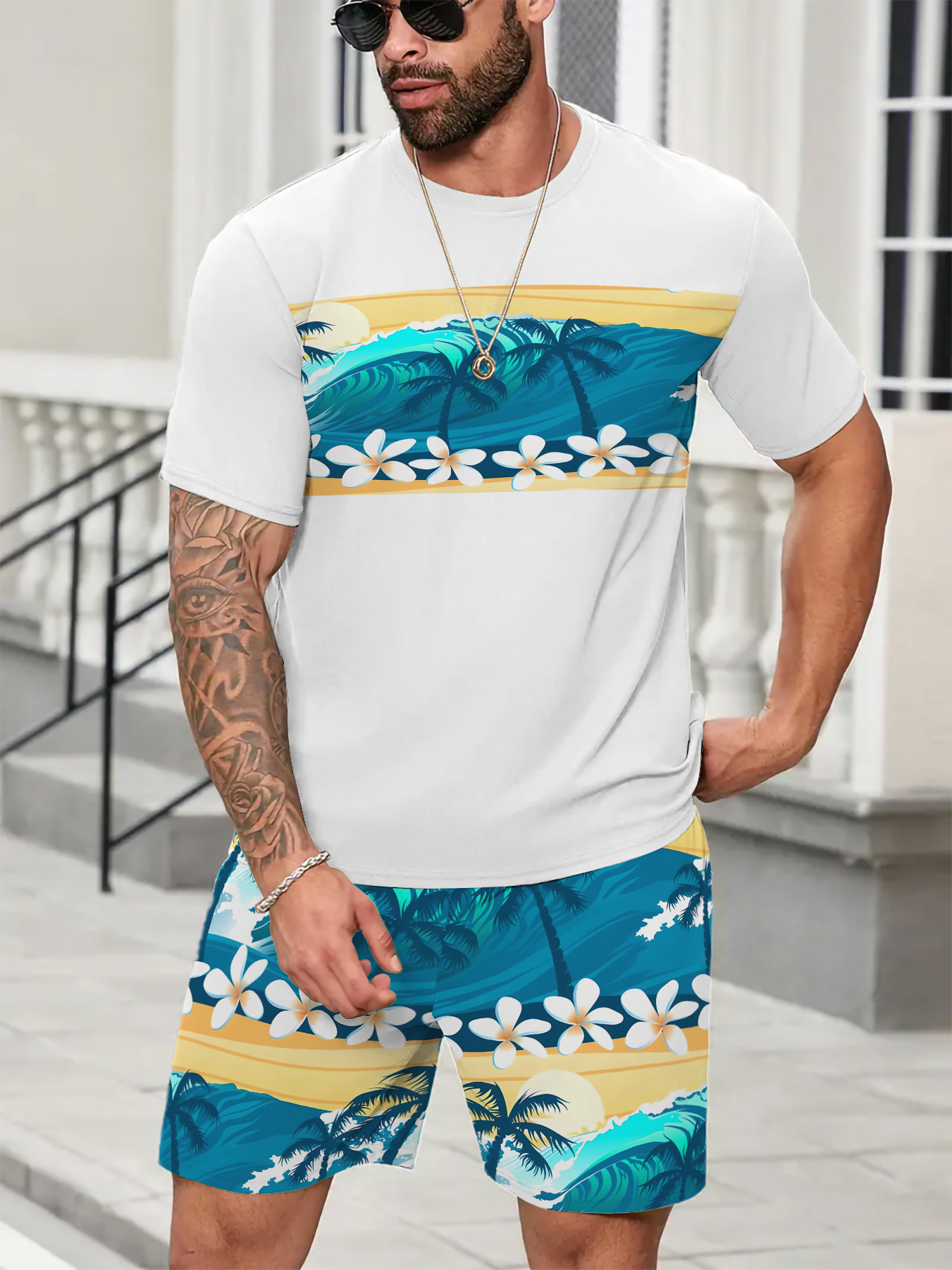 Mens Fashion Print Sets Short Sleeve Shirt+Shorts 2Pcs Suit Loose 2025 Summer Casual Beachwear Male Vacation Hawaiian Outfits