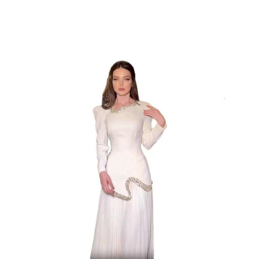 2025 Spring European and American Cross-Border Independent Station Foreign Trade Flowing Pure White Rhinestone Edge Elegant Long Dress Set