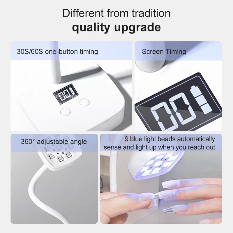 Rechargeable 9 LED UV Desk Lamp 360° Bendable for Nails Gel Polish Quick Dry Portable Manicure Salon Wireless Nail Dryer Tools 250716