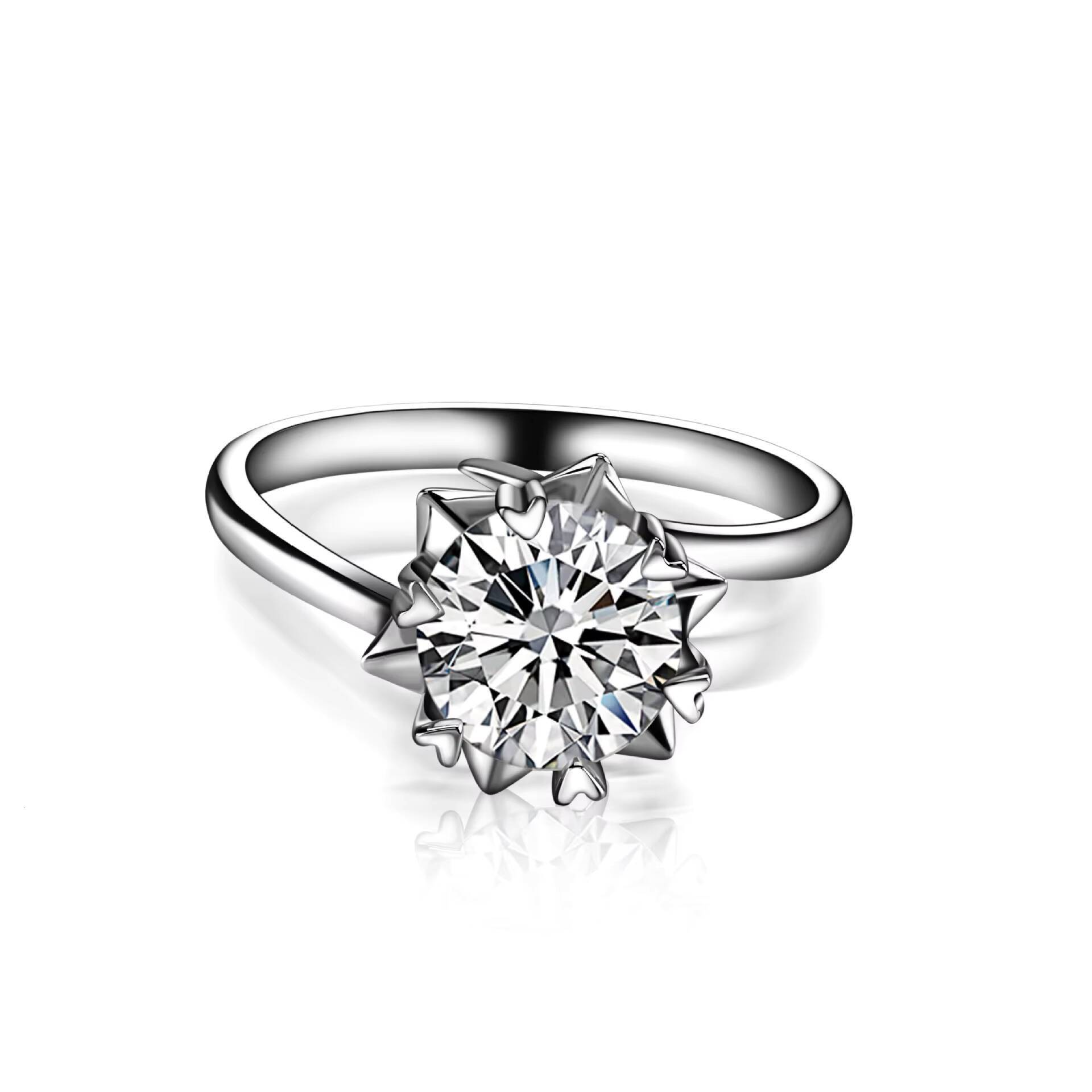 Luxury 925 Silver White Gold-Plated Round Brilliant Moissanite Engagement Ring Elegant Adjustable Womens Jewelry Gift