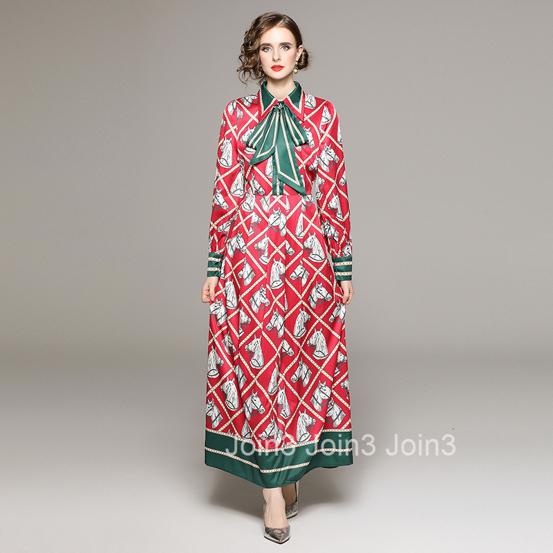 8695 Fashion Checkered Animal Printed Long Skirt with Bow Tie Dress and Tie