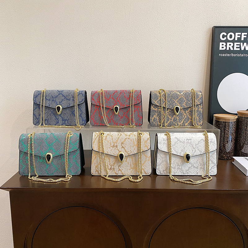 Luxury Brand Designer Bag Snake Pattern Bag Women's Bag Cross-Border Bags 2024 New European And American Retro Chain Bag Women's Single Shou