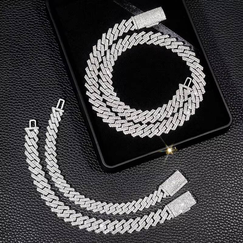 Hip Hop Jewelry 15MM Moissanie Cuban Link Chain S925 Silver Gold Plated VVS D Color Iced Out Miami Cuban Link Chain Necklace